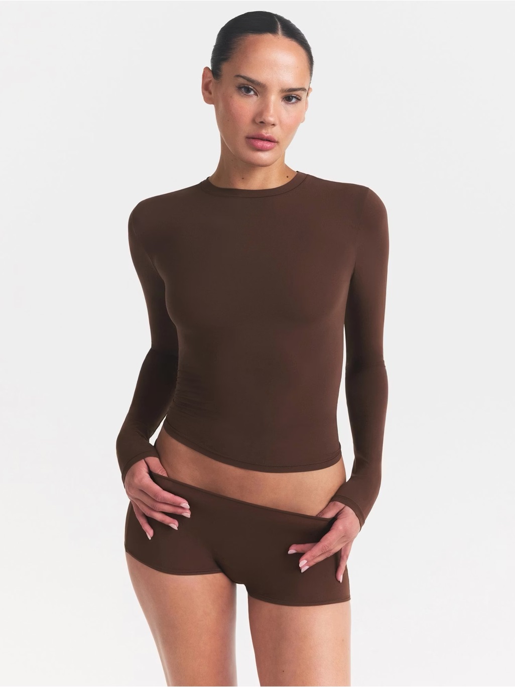 Skims Soft Smoothing Seamless Long Sleeve T-Shirt In Cocoa Xs